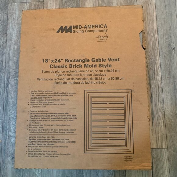 NEW MID-AMERICA VINYL. 18" x 24" BRICK MOLD GABLE VENT SLATE GRAY 907 - Picture 2 of 3